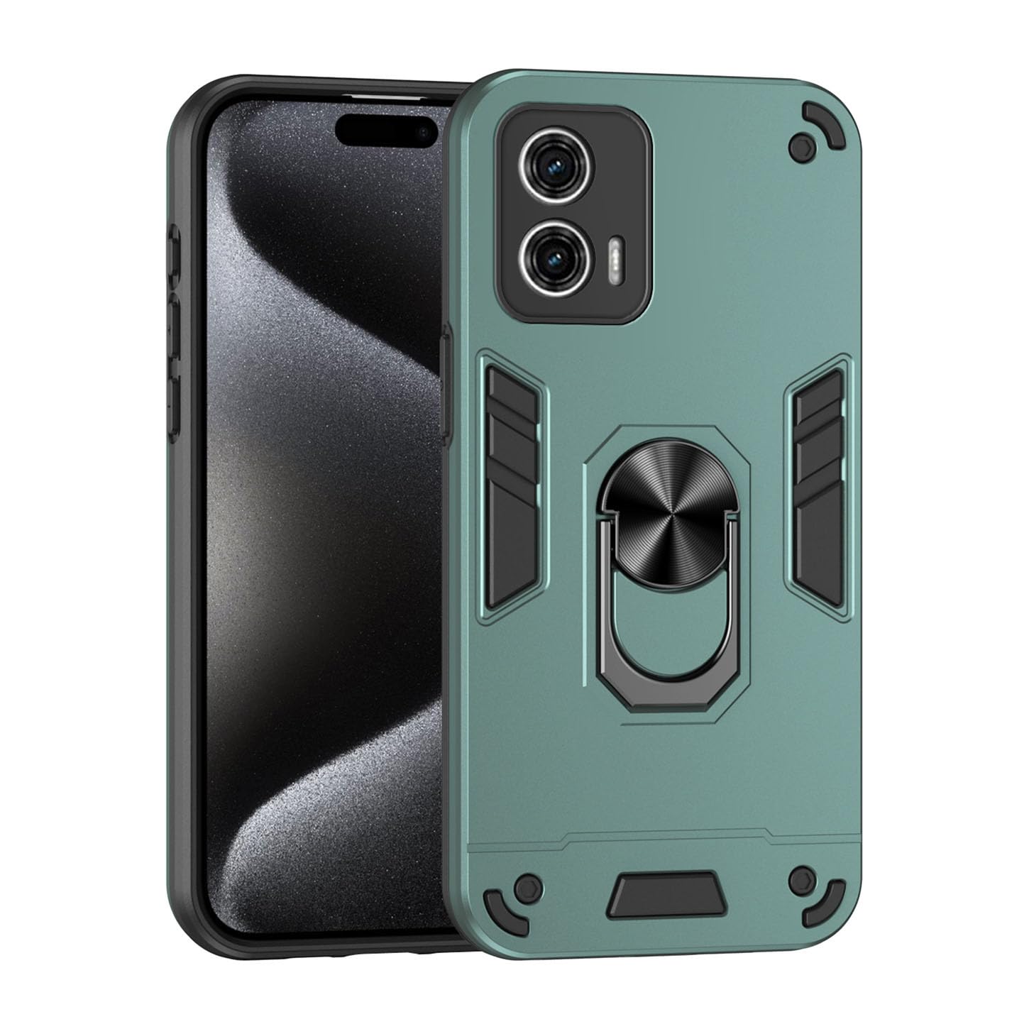 ILING Case for Motorola Moto G73 5G, Military Grade Shockproof Heavy Duty Protective Phone Case Cover with Enhanced Metal Ring Kickstand [Support Magnet Mount] (Green)