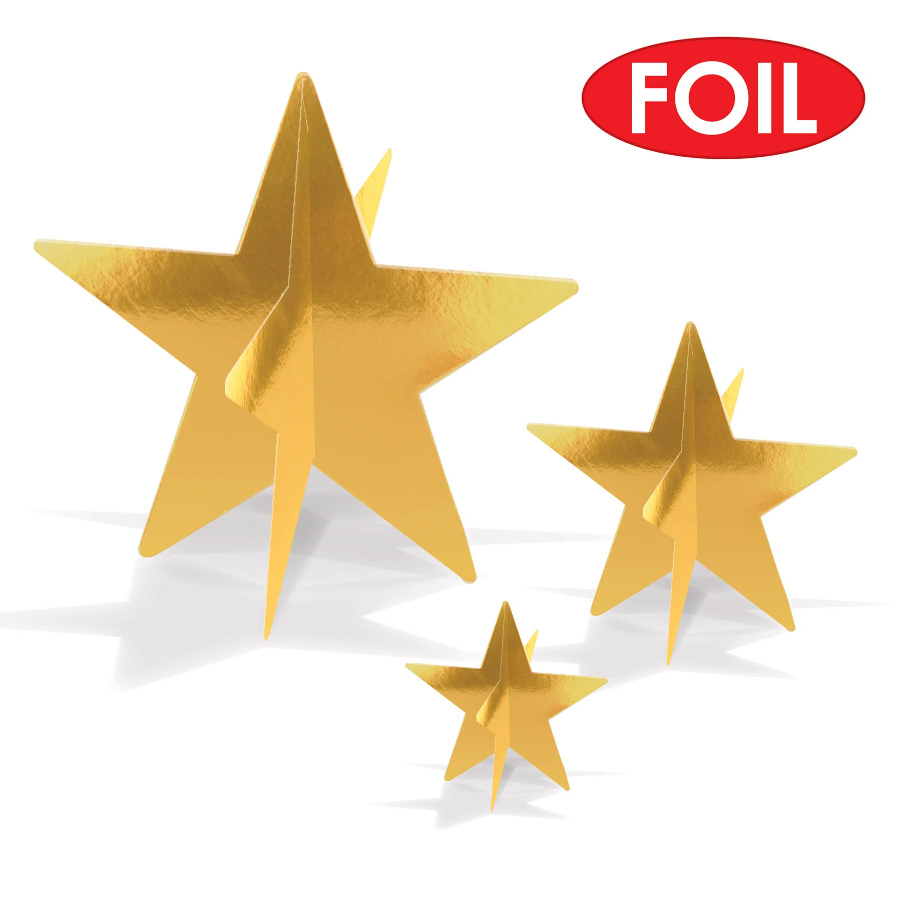 Beistle 9-Count 3-D Gold Star Centerpieces, Starry Night Decorations for Table in 3 Sizes, NYE Party Decor Cutouts & Celebration Table Accessories
