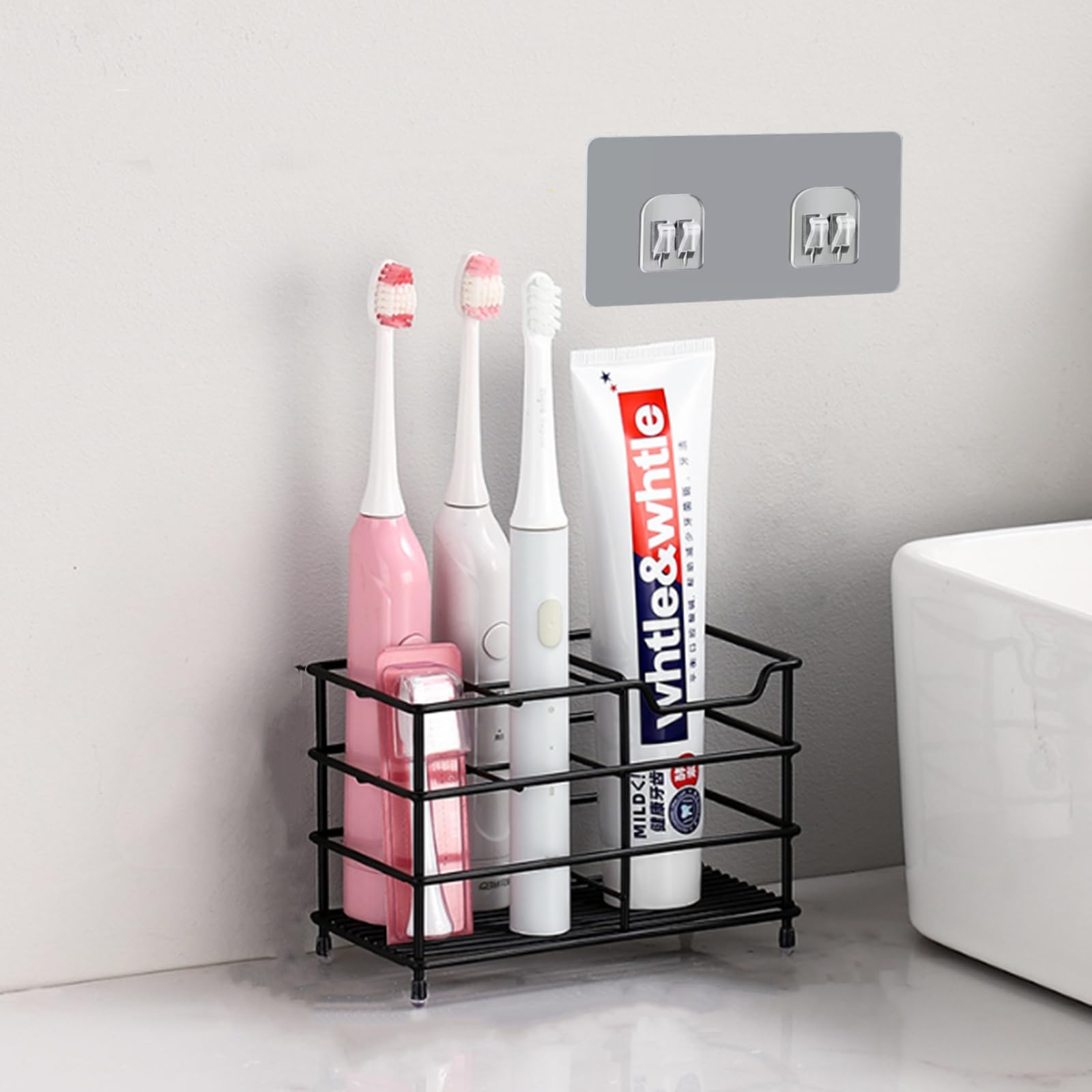 Binwat Toothbrush Holder Stainless Steel Small Ventilated Mould-Proof Toothbrush Caddy Antibacterial Metal Wall Mounted Toothpaste Stand for Bathroom(Black,Electric)