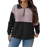 ROSRISS Plus-Size-Sweatshirts-for-Women Oversized Long Sleeve Color Block Shirts Warm Half Zip Polar Fleece Pullover Tops