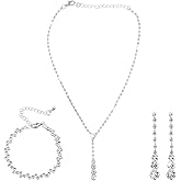 Trinkrittey Silver Bridal Wedding Jewelry Set Rhinestone Necklace Teardrop Dangle Earrings Bracelet Sparkled Jewelry for Women Bride Bridesmaid Costume Crystal Wedding Accessories