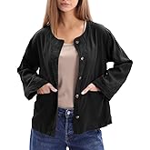 Amazhiyu Women's 100% Linen Long Sleeve Button Up Crew Neck Lightweight Cardigan