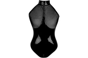 XINSHIDE Pu Leather Bodysuit Lingerie for Women Sex Naughty Roleplay Sexy V Neck Babydoll with Garter Leotard One Piece Teddy