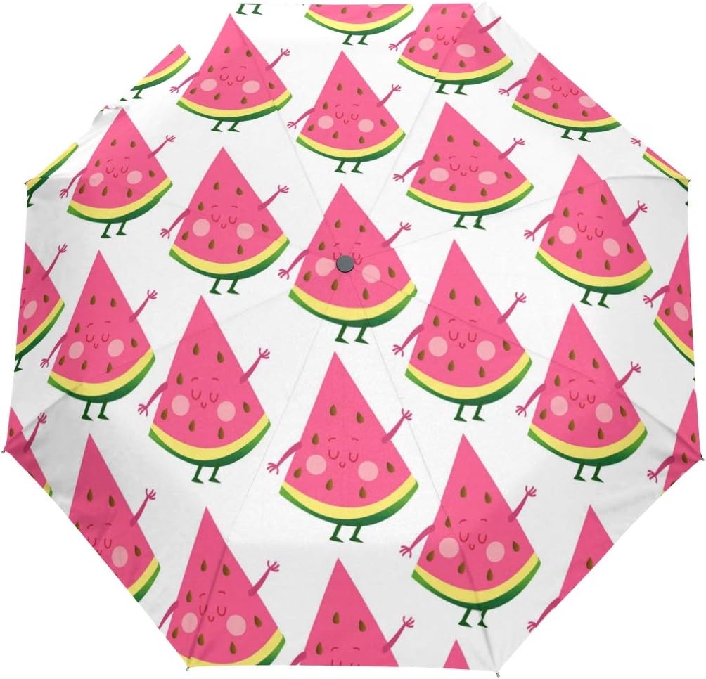 Auto Open Close Umbrella Cartoon Slices Of Watermelon 3 Folds Automatic Anti-UV Travel Umbrella