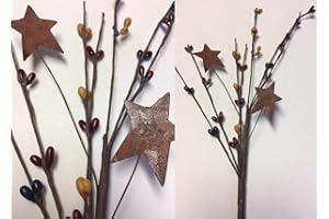 HAPPY DEALS ~ Colonial Americana Pip Berry Picks with Rusty Stars - 4 Pc Set | 12 inch