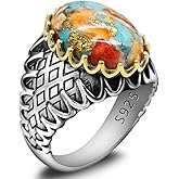 LovePlus S925 Sterling Silver Oyster Turquoise Ring Turquoise Men's Ring, Türkiye Vintage Carving Design Handmade Men's Jewelry, Anniversary Birthday Christmas Gift, Perfect for Men and Women