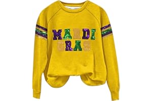Litetao Mardi Gras Shirts for Women 2025 Casual Long Sleeve Sequin Sparkly Graphic Crewneck Holiday Sweatshirts Pullover Tops