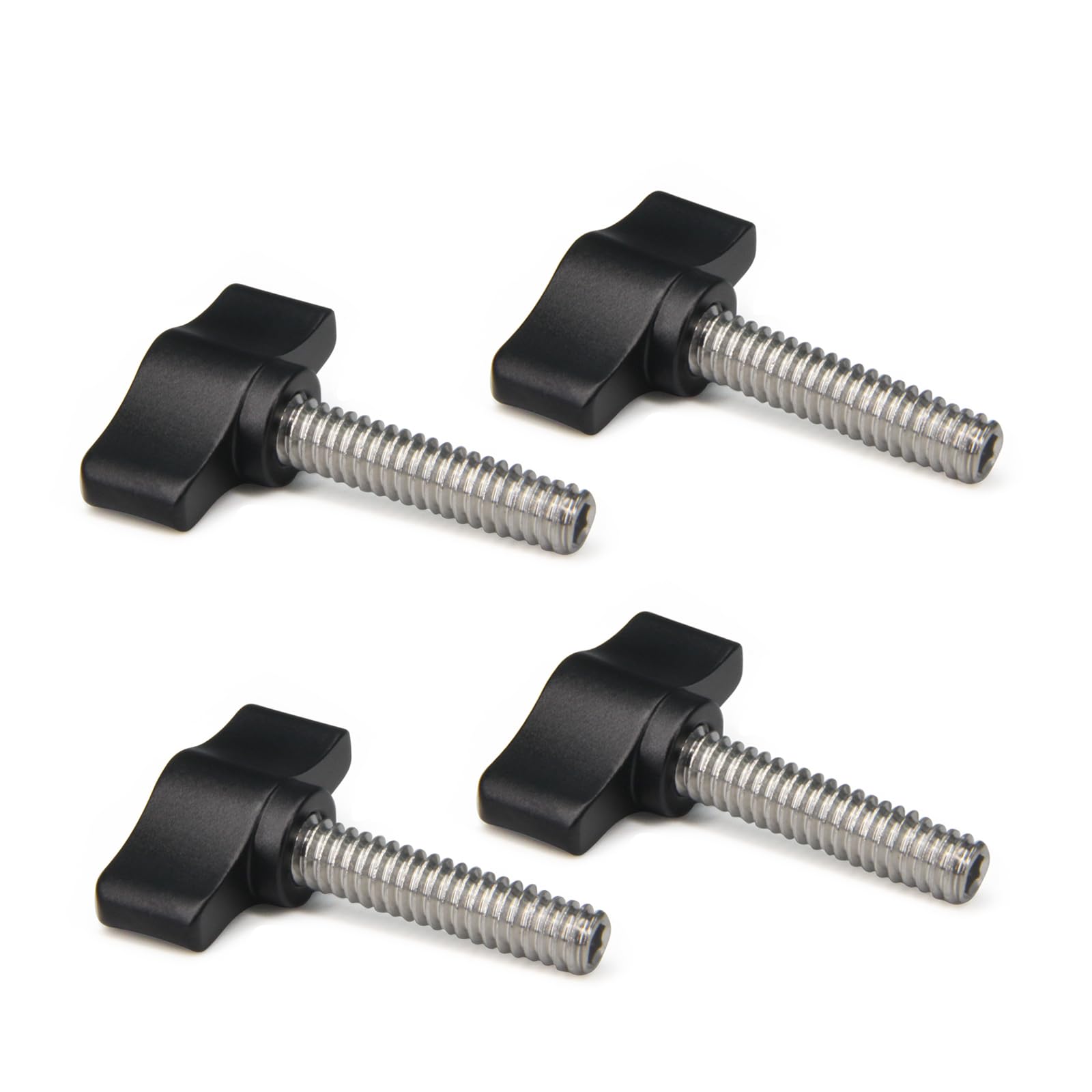 Befenybay 4pcs 1/4"-20 x 1" Thumb Screw Stainless Steel Standard/Coarse Thread Black Aluminum Knob