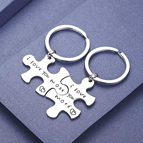 Runalp I Love You More I Love You Most, Couples Keychains Set,Personalized Couples Jewelry, for Boyfriend Girlfriend