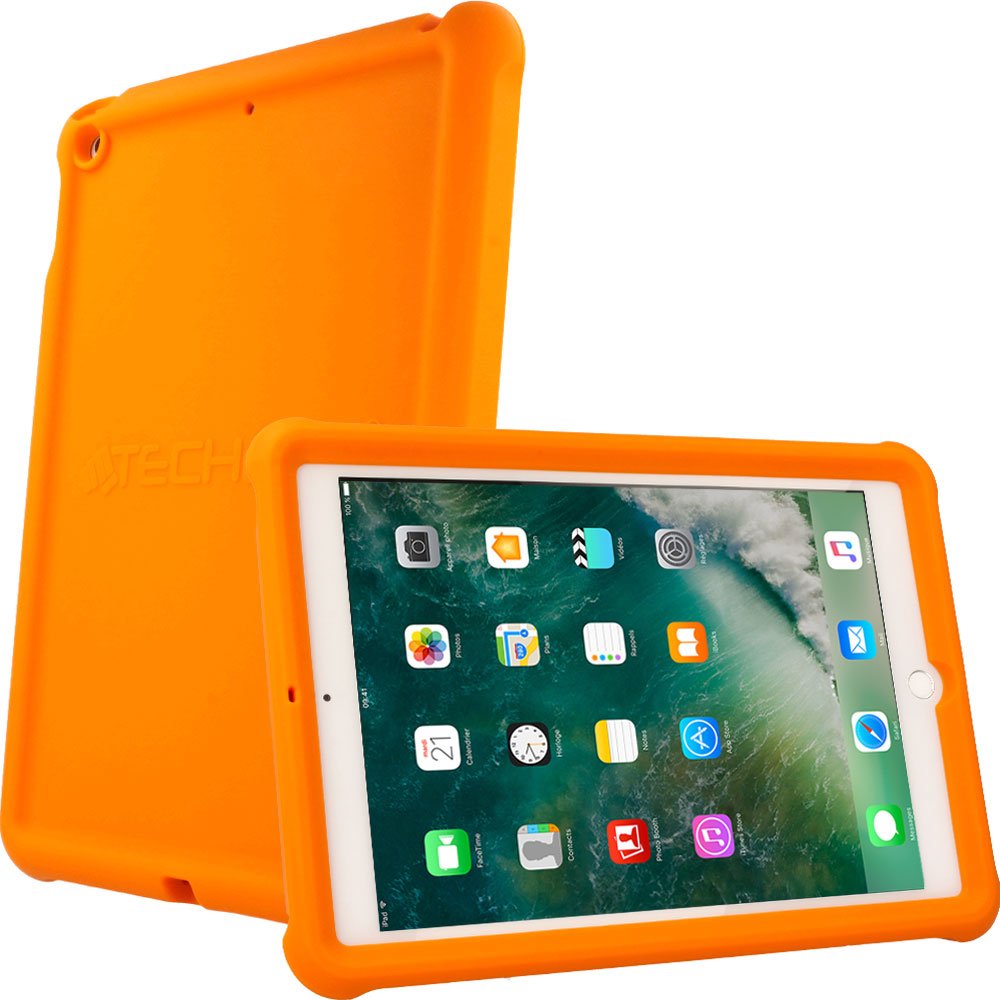 TECHGEAR Bumper Case fits iPad 9.7" (2018/2017) Rugged Shock Proof Soft Silicone Protective Easy Grip Case + Screen Film [Orange] - Kids & School Friendly Case fits iPad 5th & 6th Gen