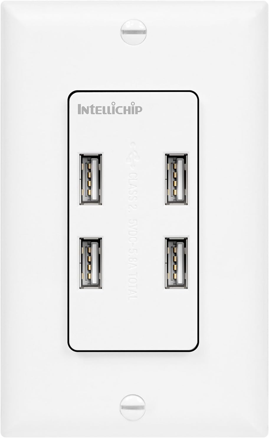 TOPGREENER 5.8A Ultra High Speed USB Quad 4-Port Wall Outlet, Compatible with iPhone SE/11/XS/XR/X/8/7, Samsung Galaxy S20/S10/S9/Note, LG, HTC 10 & More, UL Listed, TU458A, White