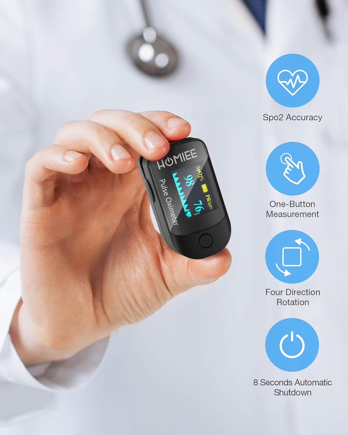 HOMIEE Pulse Oximeter, Blood Oxygen Saturation Monitor for Pulse Rate