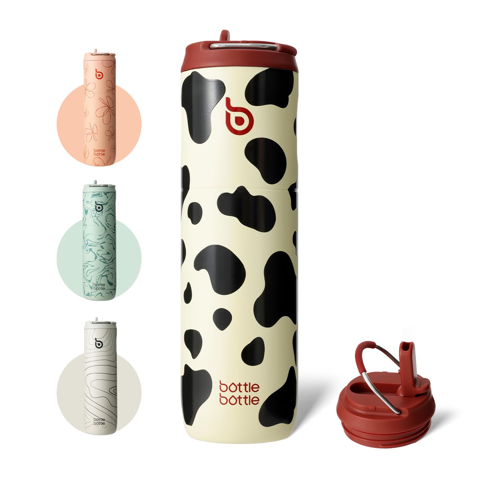 Bottle Bottle Stainless Steel Water Bottle 700ml with Straw and Lid Sports Insulated Metal Water Bottles with Handle(Cow) — image 1