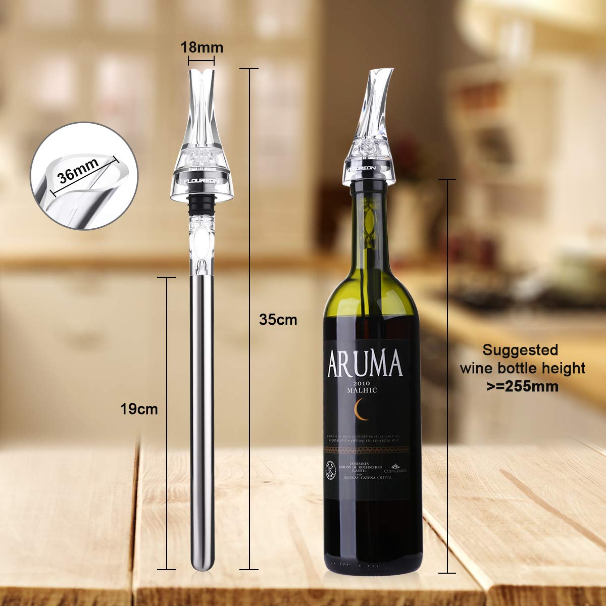 FLOUREON Weinausgießer Weinkühler Stab Weinbelüfter Chiller belüftend Pourer Flaschenausgießer