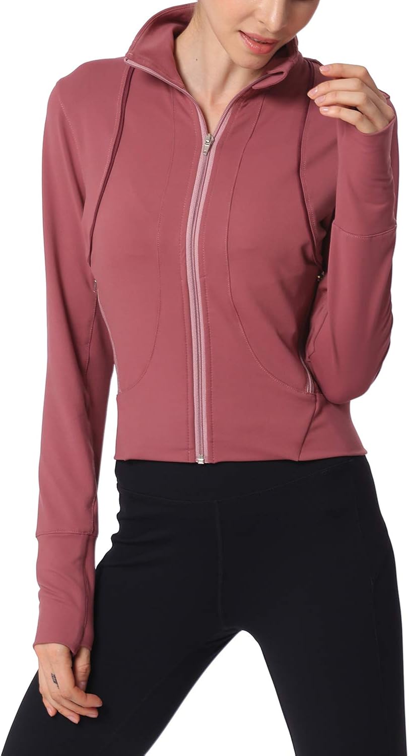 Women Zipper Yoga Jacket Slim Fit Activewear Workout Coat with Thumb