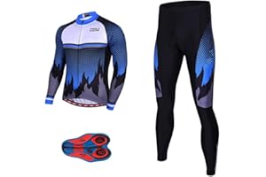 MOXILYN Men Cycling Jersey Set Long Sleeve Pro Cycling Clothes Riding Quick Dry Jacket + Cycling Bib with 9D Pad - Bike Clothing Kit