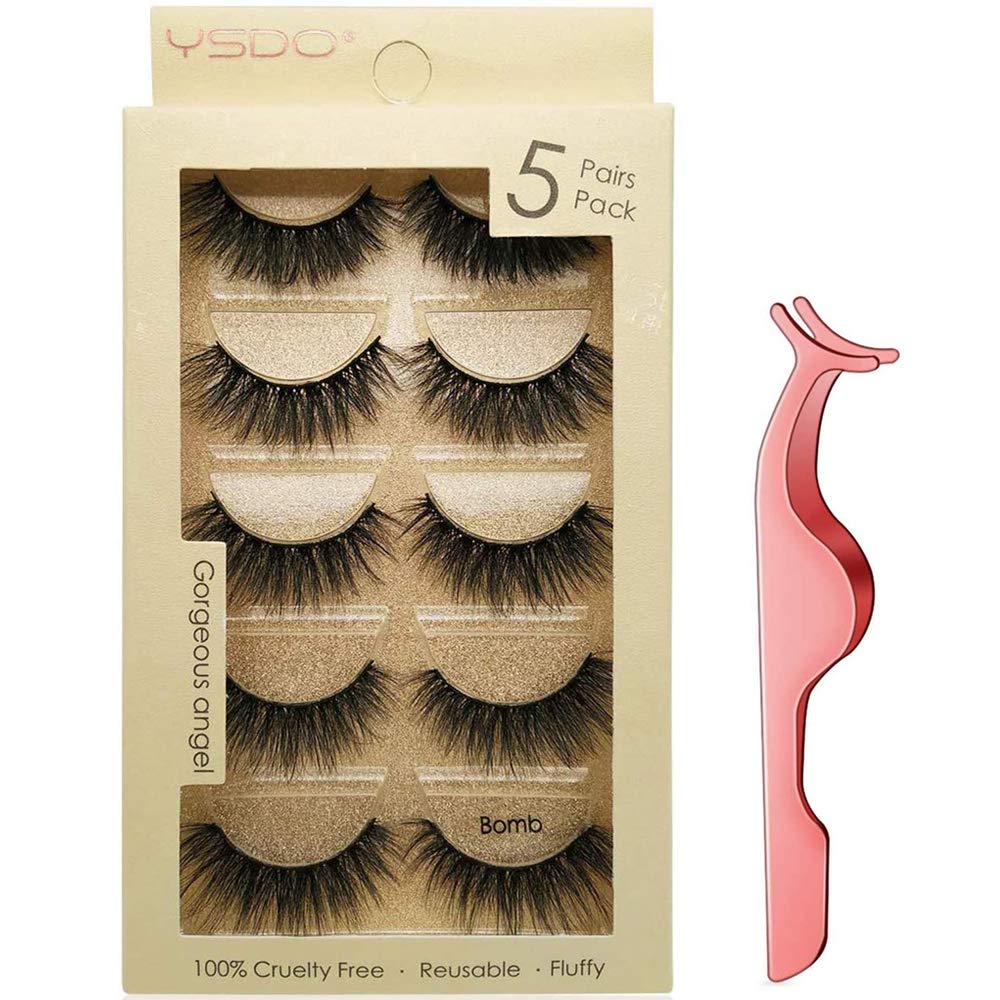 False Eyelashes, 5 Pairs Reusable 3D Faux Mink False Lashes, Thick Fake Eyelashes for Makeup Eyelashes Extension, Handmade Eyelashes with Eyelash Tweezers.