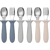 Eascrozn Toddler Forks and Spoons Set, 6 Pack Kids Silverware with Silicone Hand, 18/8 Stainless Steel Children Safe Toddler Utensils, BPA Free, Dishwasher Safe