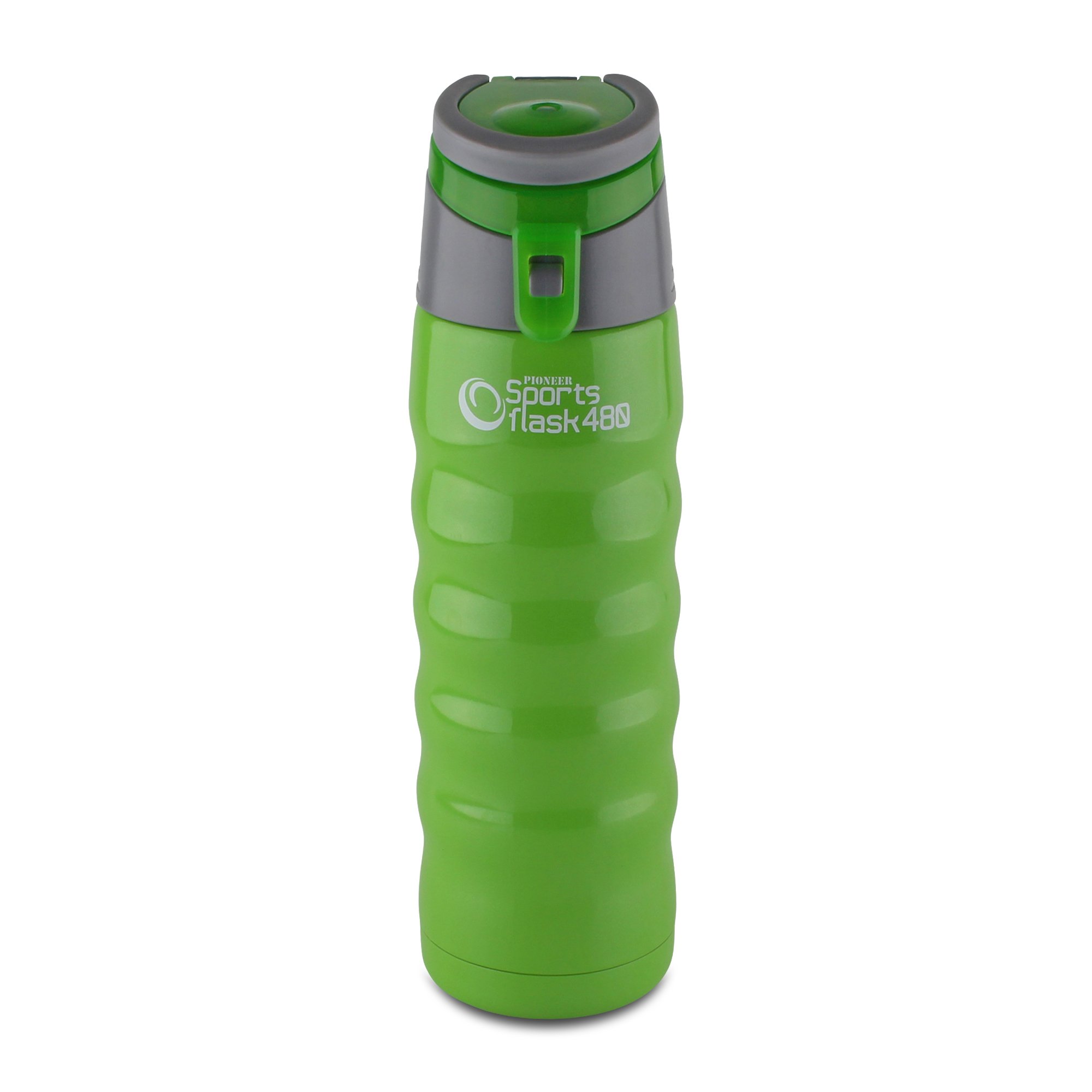 Pioneer Stainless Steel Sports Flask, Double Wall Vacuum Insulated Drinks Bottle, 480ml, Green