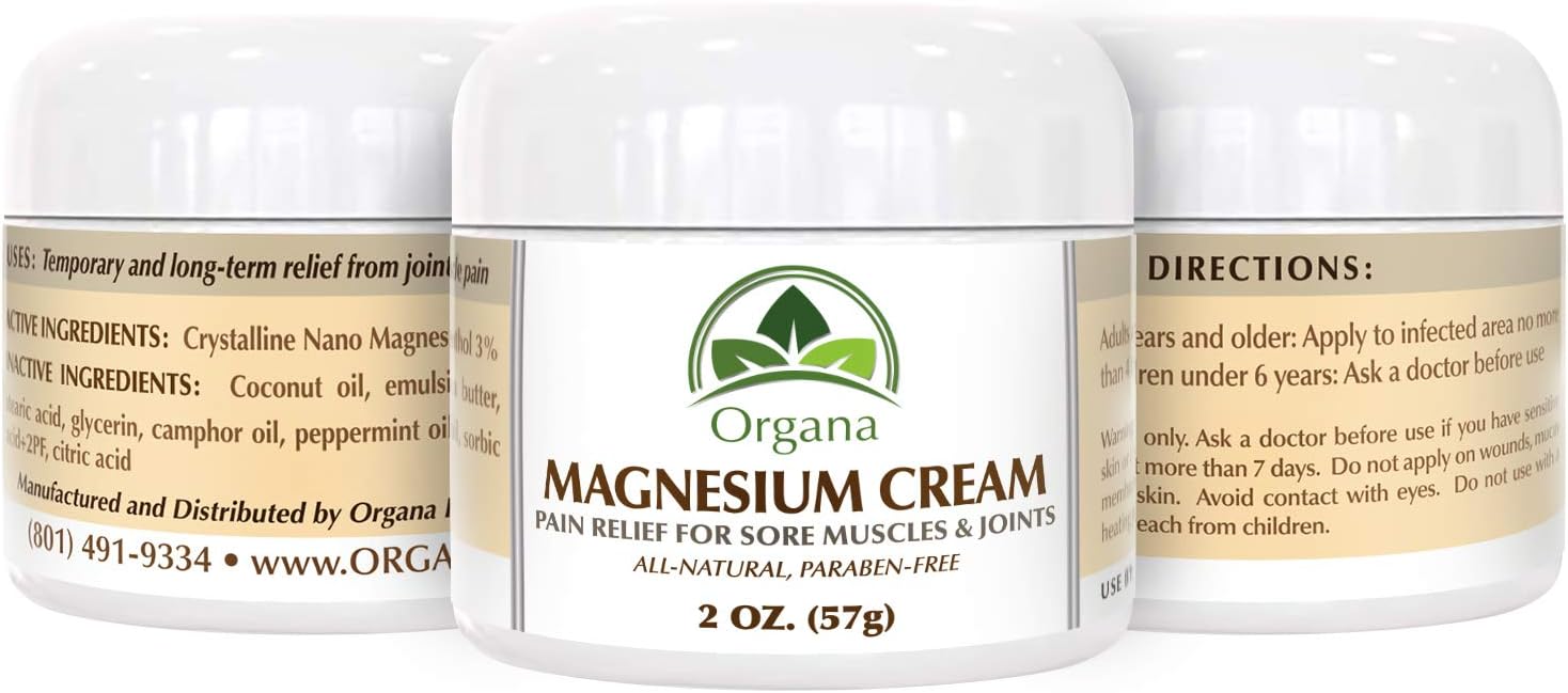 Organa All Natural Magnesium Pain Relief Cream for Sore Muscles, Joints