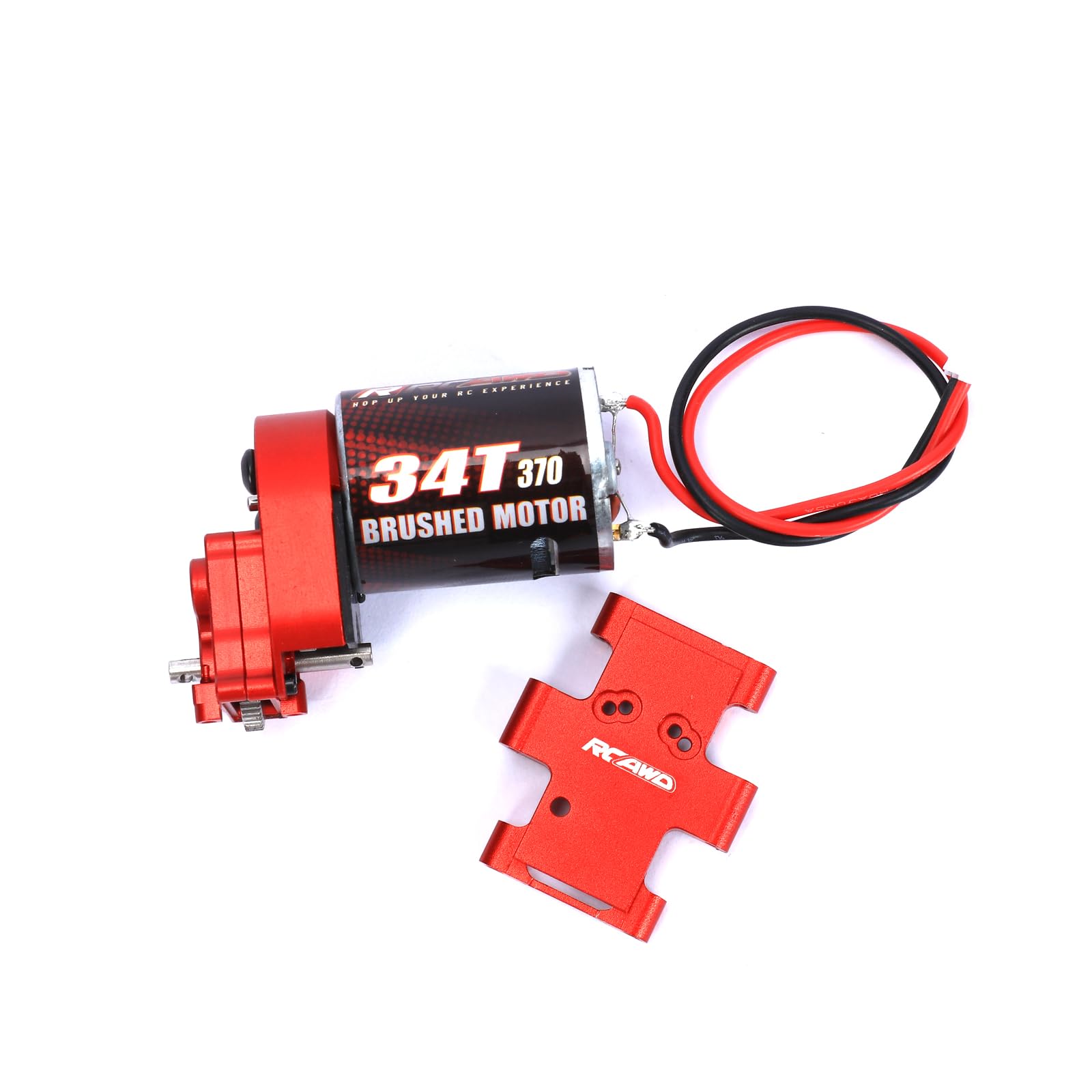RCAWD New Enhanced 370 Motor with Metal Gearbox Combo Transmission for FMS 1/24 FCX24 1/18 Crawler Upgrades Parts（Red）