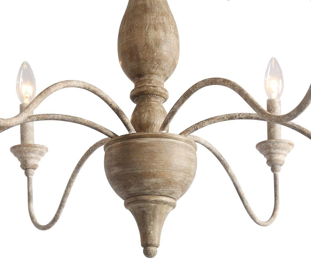 LNC French Country Chandeliers Wood 6 Lights Rust Arms for Dining, Bedroom, Living Room and Bathroom, Brown - - 