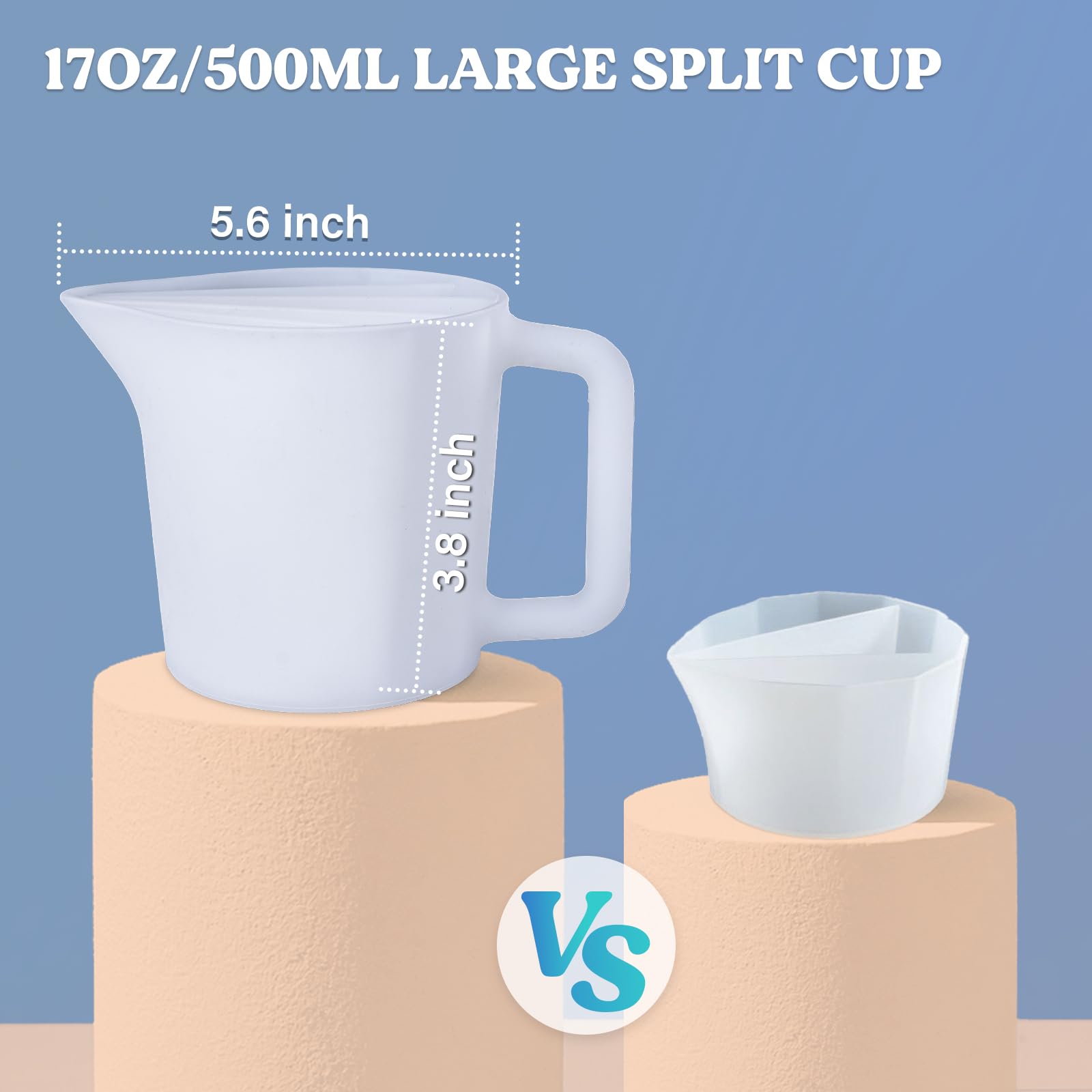 LET'S RESIN 17OZ/500ML Split Cup with Handle, Thicken & Easy Clean Split Cups for Paint Pouring with 5 Channels, Silicone Reusable Fluid Art Split Cups for Acrylic Paint, Resin Molds, Epoxy Resin Art