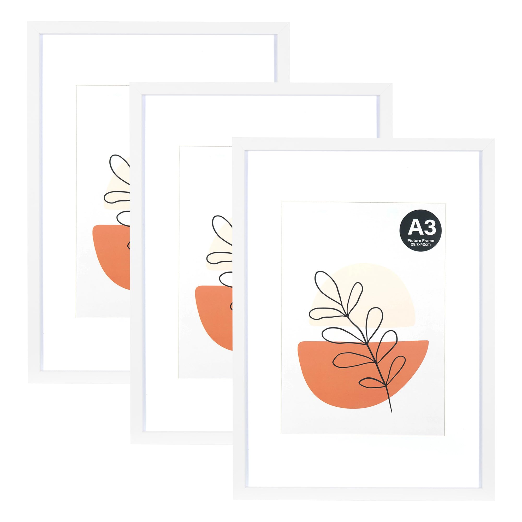 KAIWIN Picture Frame White A3 set of 3-21x30 cm (A4) with Mat, photo frame with acrylic glass for hanging, for photos, posters, puzzles| poster frame