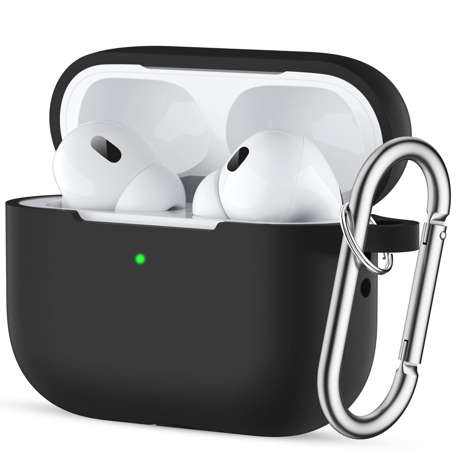Easuny for AirPods Pro 2nd/1st Generation Case(2022/2019) - Full Body Protective Case Cover Compatible with New Apple AirPods Pro 2, Shockproof Silicone Case with Carabiner [Front LED Visible], Black