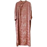 Women Modern Cheongsam Maxi Dress Evening Short Sleeve Dress Floral Brocade Stand Collar Qipao