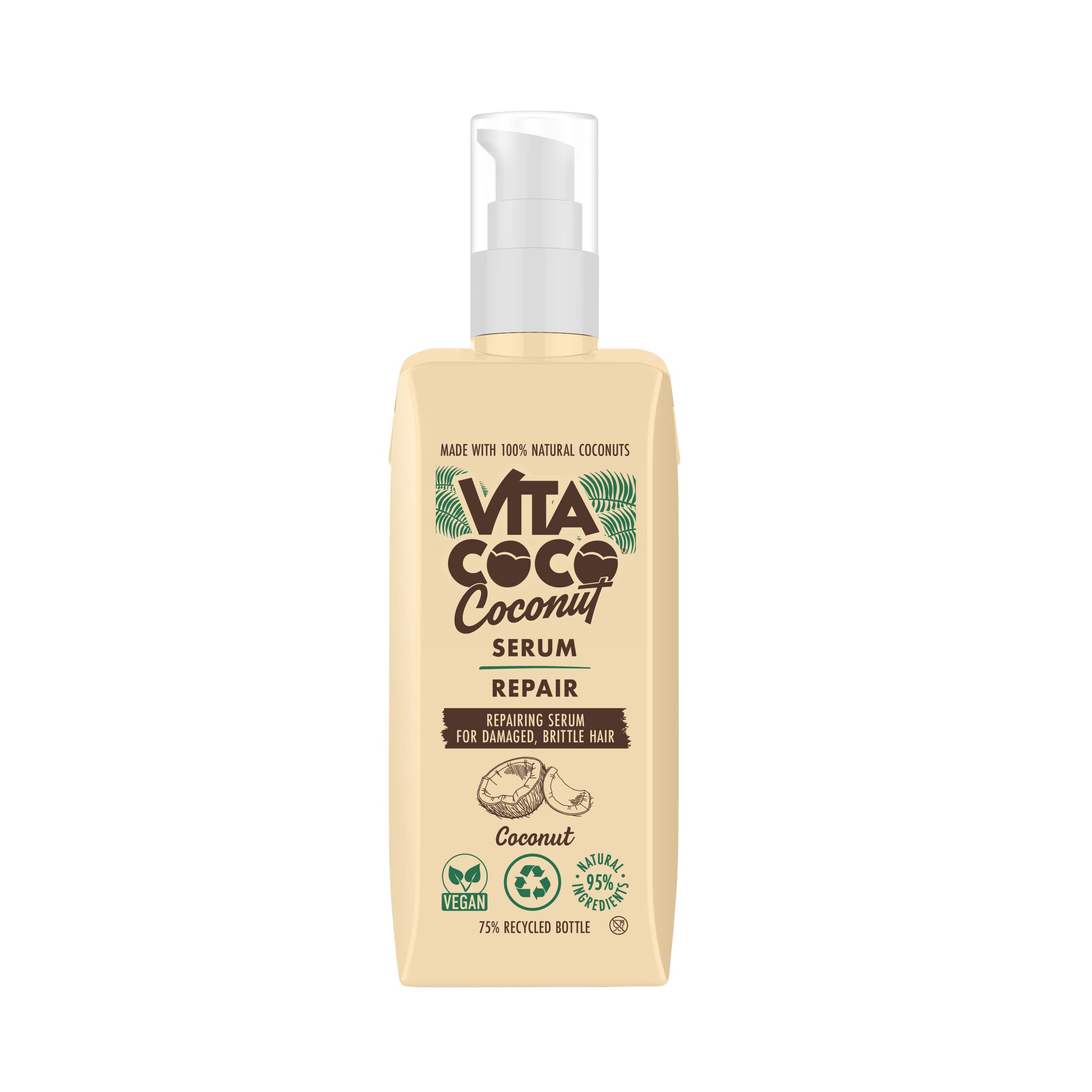 Vita Coco Coconut Repair Serum for Damaged Hair 150ml, 95 Percent+ Natural Repairing Hair Treatment, protects and repairs, for all hair types