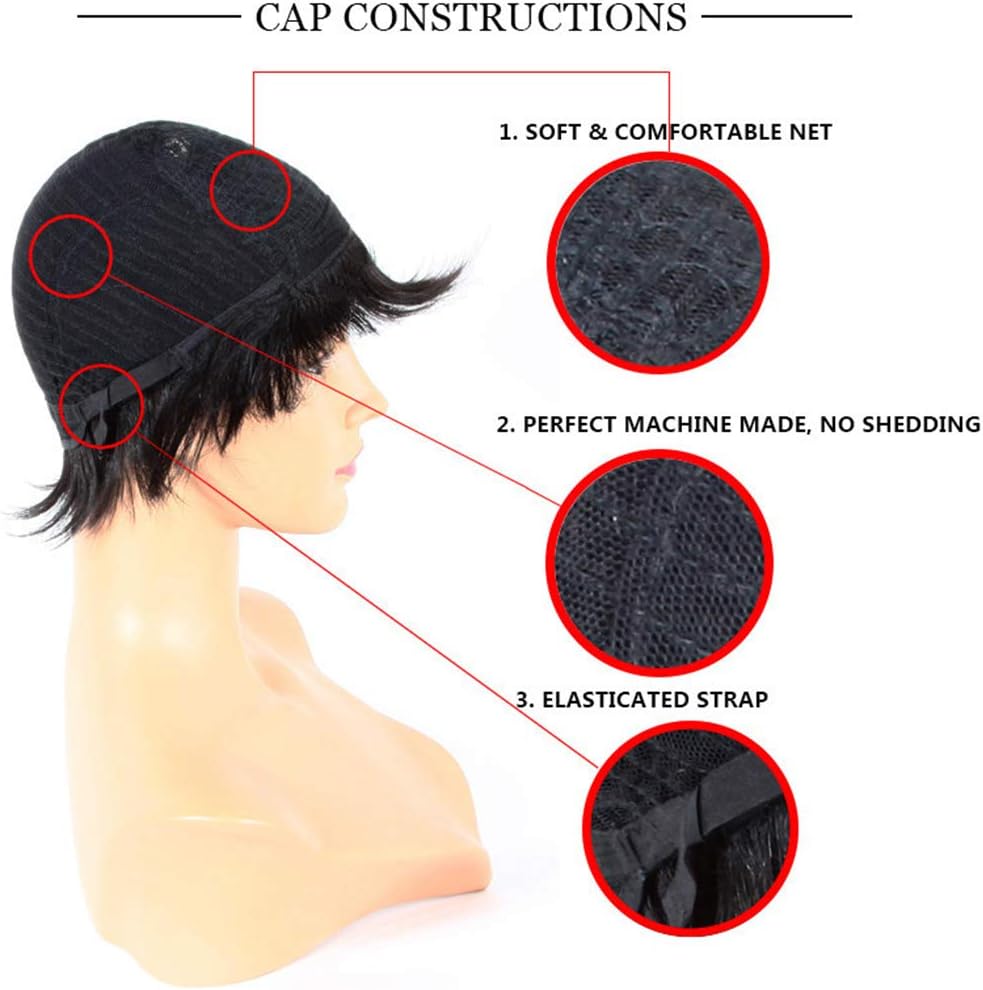 100% Human Hair Short Pixie Cut Wigs Natural Black Glueless Remy Hair Wigs with Bangs for Women Daily Dress - Image 5