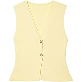 FindThy Women’s Cropped Knit Vest V Neck Button Up Solid Color Sleeveless Gilet Tank Tops