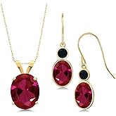 Gem Stone King 6.90 Ct Oval Red Created Ruby 14K Yellow Gold Pendant and Earrings Jewelry Set