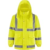 iCreek Reflective High Visibility Safety Jacket,Safety Rain Jacket with Hood,Lightweight Workwear for Outdoor Construction