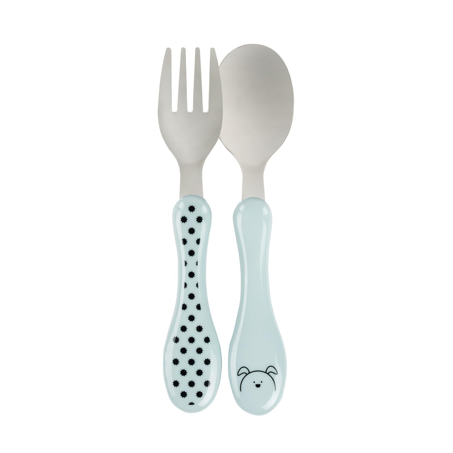 LÄSSIG Kinderbesteck Set 2-teilig Löffel Gabel Edelstahl Kunststoffgriff/Cutlery Little Chums Dog, mint
