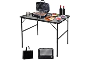 HCSH&WILL Folding Grill & Camping Table, Height-Adjustable Portable Metal Surface for Picnics, BBQs, Outdoor, Patio, Garden, and Parties (Medium 3Ft)