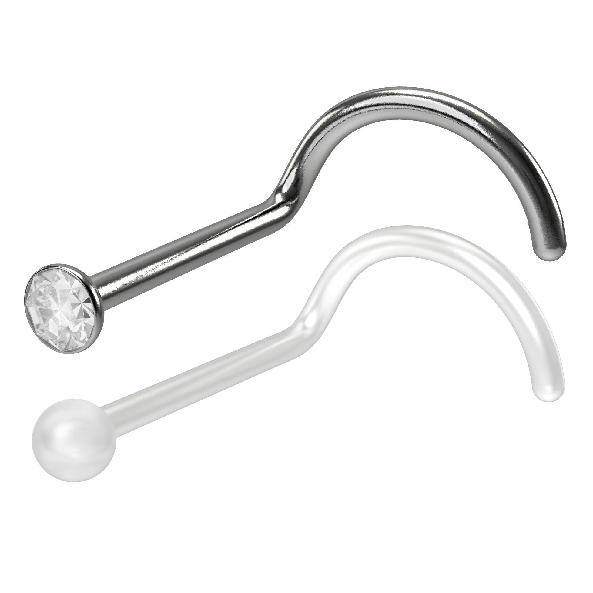 1mm 18g 1mm G23 Titanium Nose Ring Bar Nostril Screw Rings Nostril Septum Piercing Studs Bar Clear Flexible Bioflex Retainer Keeper - CZ