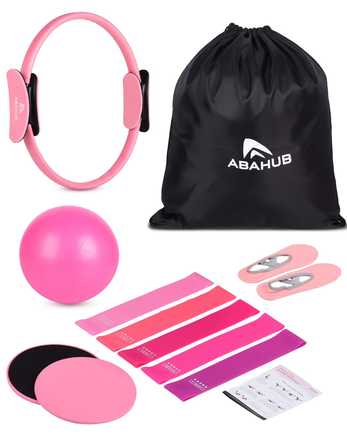 abahub pilates ring set, home workout pilates equipment, 14”magic circle, yoga ball, resistance band