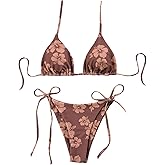 WDIRARA Women's Floral Halter Bikini Sets Triangle String Swimsuit 2 Piece Bathing Suits