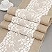 Newdanceus 12X108 Set of 5 Burlap Lace Hessian Table Runner Rustic Natural Jute Country Wedding Party Dining Table Decoration Christmas Decoration Table Runner