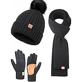 Winter Hat Scarf Gloves Set for Women Warm Thick Soft Long Knit Scarf Fleece Lined Beanie Touchscreen Glove Cold Weather Gift