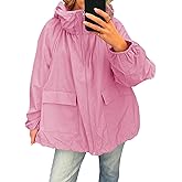 Fisoew Womens Oversized Lightweight Jacket Hooded Trench Coat Windbreaker Waterproof Raincoat With Pockets for Outdoor