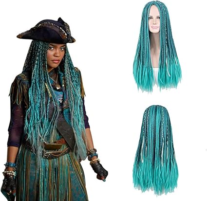 niujf perucke mode geflochtene kostum perucken cosplay fur nachkommen 2 uma synthetische frauen haar blaue und schwarze mischung