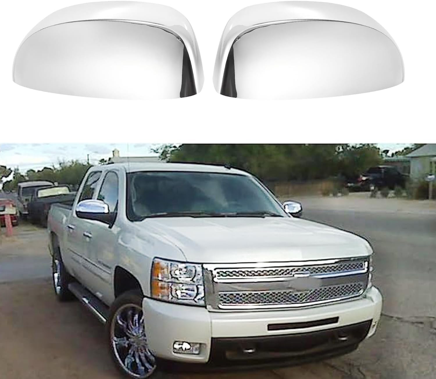 Photo 1 of AUCERAMIC Chrome Plated Mirror Covers Caps Compatible with 2007-2014 Chevy Silverado GMC Sierra Suburban Tahoe Avalanche Yukon Cadillac Escalade