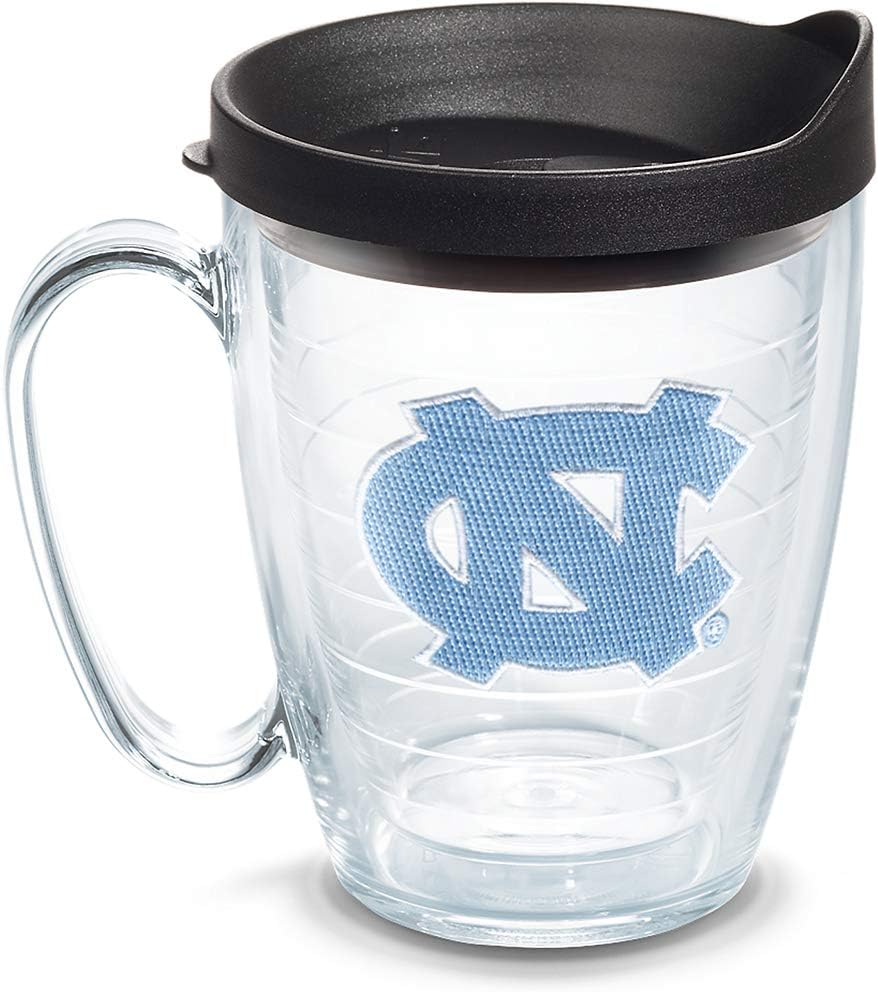 Tervis 1056773 North Carolina Tar Heels Logo Tumbler with Emblem and Black Lid 16oz Mug, Clear