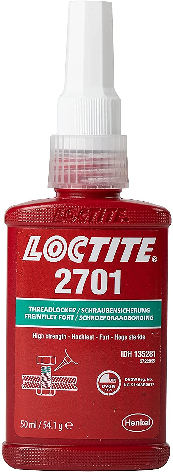 LOCTITE 2701 Threadlock, Low Viscosity Adhesive for Securing Screws, High Strength Threadlocker for Metal Threads, Vibration Resistant Liquid Adhesive, 50ml