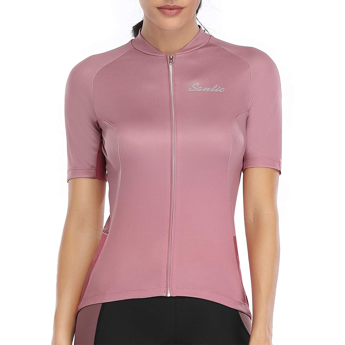 SanticWomen's Cycling Jersey Short Sleeve Biking Shirt Full Zip Tops with 3 Rear Pockets Breathable Quick Dry