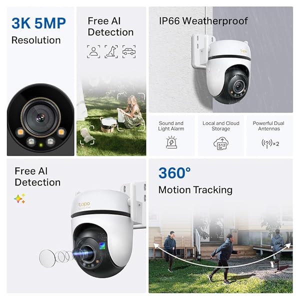 TAPO 3K 5MP OUTDOOR PAN/TILT SECURITY WI-FI CAMERA – 360° VIEW, FREE PERSON/VEHICLE DETECTION, STARLIGHT COLOR NIGHT VISION, IP66, SOUND AND LIGHT ALARM, WORKS W/ALEXA AND GOOGLE HOME, VISTACAM 360°