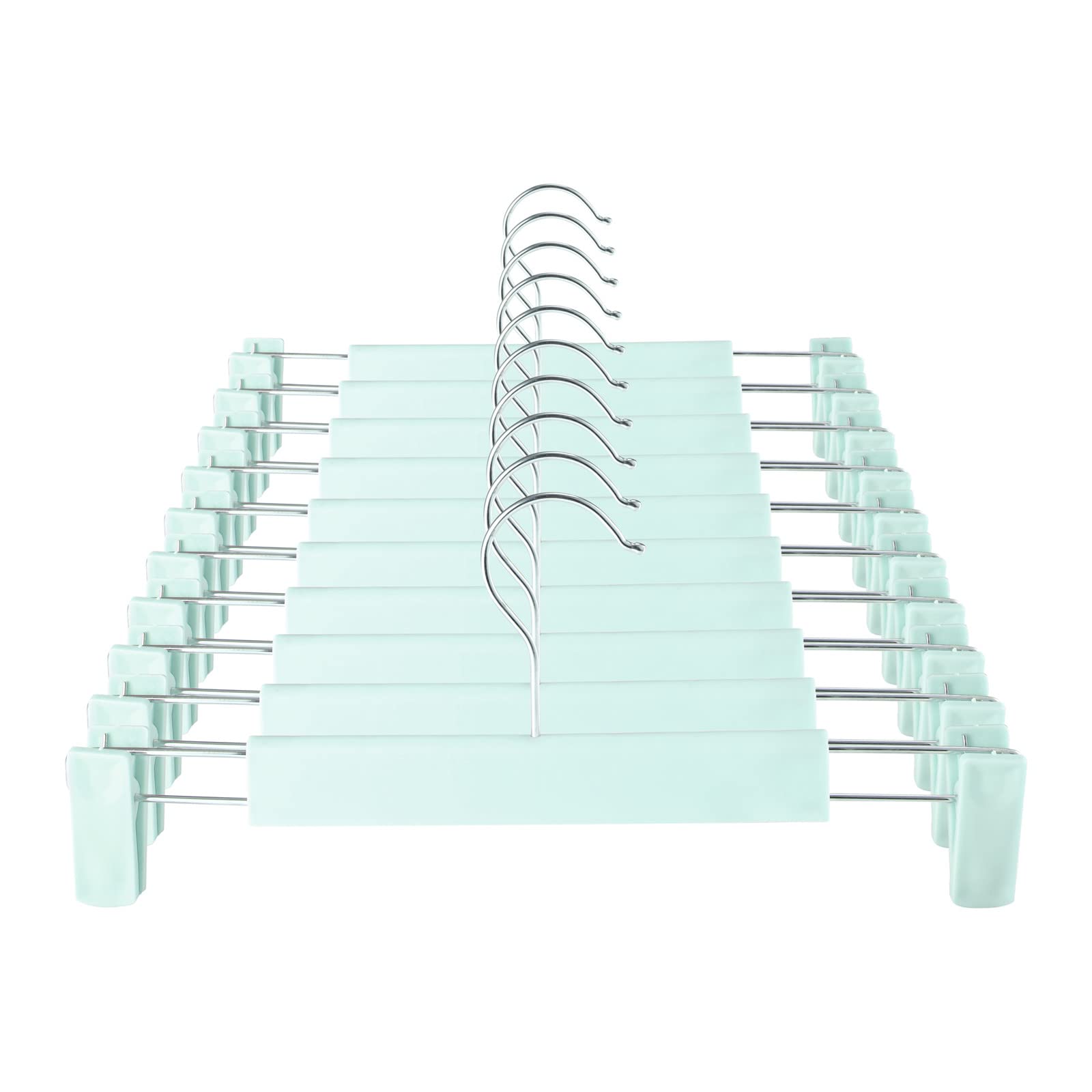 GUANJUNE Clothes Pants Hangers, Space-Saving Skirt Holders with 360 ° Swivel Hooks, Adjustable Clips, Trouser Hangers, Clothes Coat Garment Jeans Hangers (10 Pack, Green) — image 1